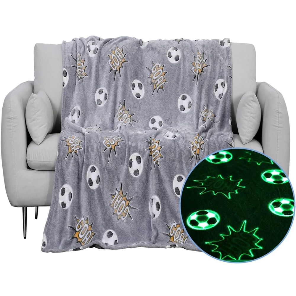 Gray Soccer Glow-in-the-Dark Throw Blanket throw soft plush
